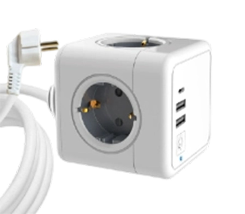 E04C 유선 큐브 전원 스트립(유럽식 콘센트 4개, USB-A 포트 2개, USB-C 포트 1개 포함)