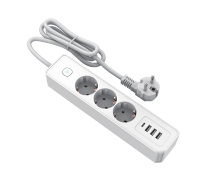E21-3 유럽식 전원 스트립(콘센트 3개, USB-A 포트 3개, USB-C 포트 1개, 스위치 포함)