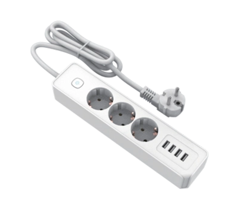 E22-3 유럽형 전원 스트립(콘센트 3개, USB-A 포트 4개, 스위치 포함)