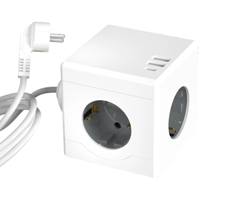 E16-C 유선 큐브 전원 스트립(유럽식 콘센트 3개, USB-A 포트 2개, USB-C 포트 1개 포함)
