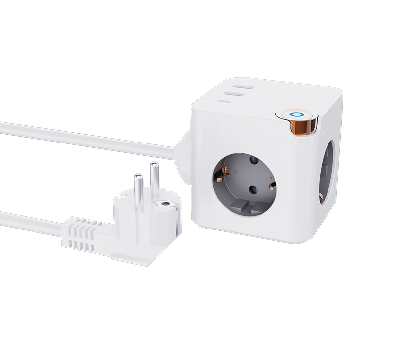 E20 유선 큐브 전원 스트립(유럽식 콘센트 3개, USB-A 포트 2개, USB-C 포트 1개, 스위치 포함)
